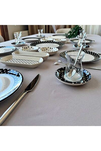 Yiğit Seramik Züccaciye Elegance Polka Dot 21-Piece Breakfast Set for 6 People
