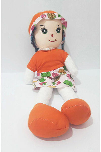 renkli çiçekler دمية قماشية مقاس 50 سم مع فستان برتقالي وشعر، دمية قماشية