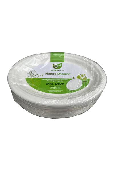 Roll-Up Nature Ekolojik Karton Kağıt Tek Kullanımlık Oval Tabak - 20x26 Cm. - 25 Adetlik 1 Paket