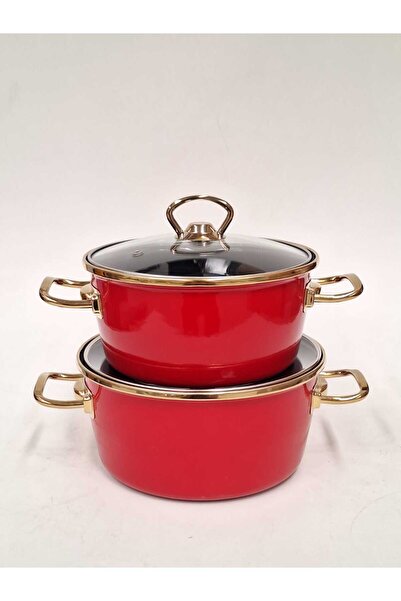 GİZEM طقم أواني طهي مزدوجة مطلية بالمينا، أحمر، 18/20 سم (2 لتر/2.5 لتر)