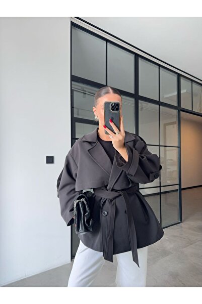 BB Bensu Buyruk OVERSİZE ARA BOY KOYU KAHVE TRENÇKOT