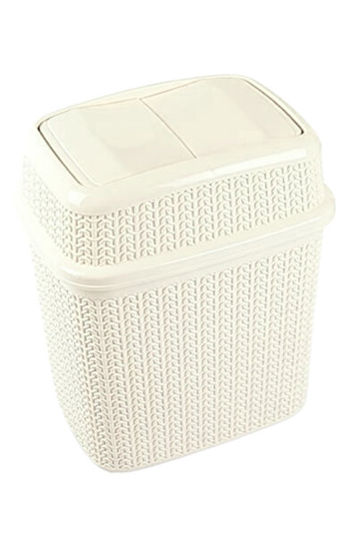 ELDİPA White Knitted Pattern Swing Lid Trash Can | 5 Liters | Kitchen, Office & Bathroom Trash Can