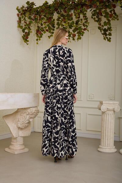 Moodbasic Merve Leaf Patterned Cupra Linen Dress