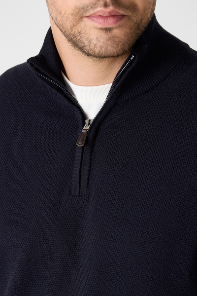 Frappoli Tolex Men's Navy Blue Nopenli Cotton Blend Half Zipper Sweater