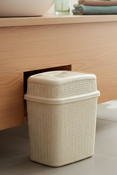 ELDİPA White Knitted Pattern Swing Lid Trash Can | 5 Liters | Kitchen, Office & Bathroom Trash Can