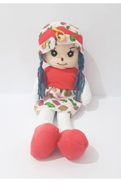 renkli çiçekler دمية قماشية مقاس 50 سم مع فستان أحمر وشعر، لعبة دمية قماشية