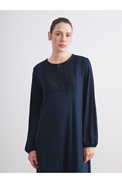 LC Waikiki Navy Blue Crew Neck Lace Detailed A-Line Dress