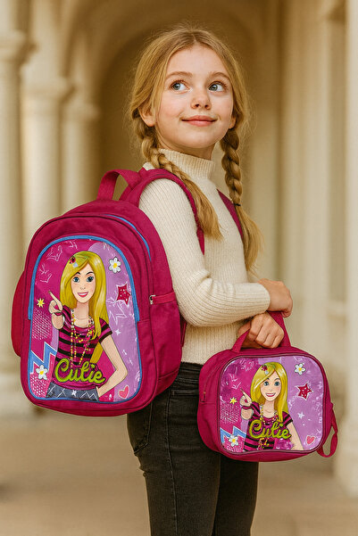 Cutie Desenli Kız Çocuk Okul Çantası ve Beslenme Çantası Takım