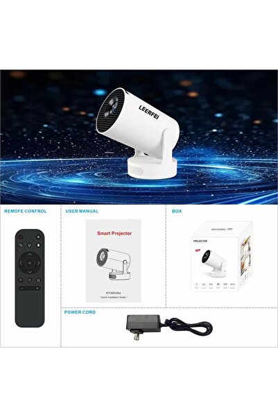 LEERFEI HY300 PROMAX Bataryalı Projeksiyon Cihazı Taşınabilir 4K Destekli 1080P Android Sistemli Projektör