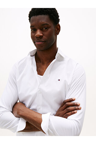 Tommy Hilfiger Tommy Hilfiger Men Optic White Flex Slim Fit Poplin Long Sleeve Shirt
