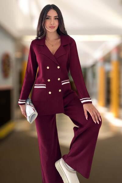 Moda Amore Knitwear Double Set with Jacket and Pants | Gray, White, Burgundy, Black 3006