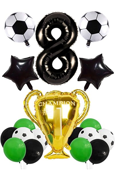 PARTİAVM 8 Yaş Futbol Tema Şampiyon Futbolcu Doğum Günü Teması Balon Seti Şam...