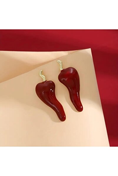Just Pretty Corner Chic Red Chilli Pepper Earrings - Unique & Delicate Design with Golden-Tone Hooks, Zinc Alloy & 925