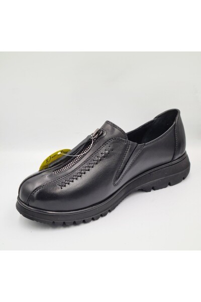 Mammamia D25Ka-845 Black Faber Genuine Leather Anatomical Insole Women's Daily Casual Shoes