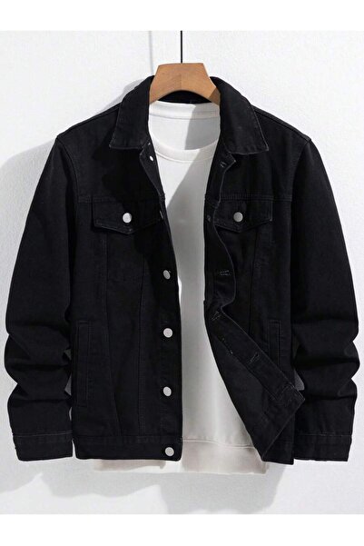 Wkm Denim سترة جينز رجالية عادية قياسية بأزرار وجيب