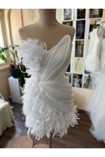 ABAD.HANDMADE A Simetrik drape detaylı beden etek tüğlü After party gelinlik ...