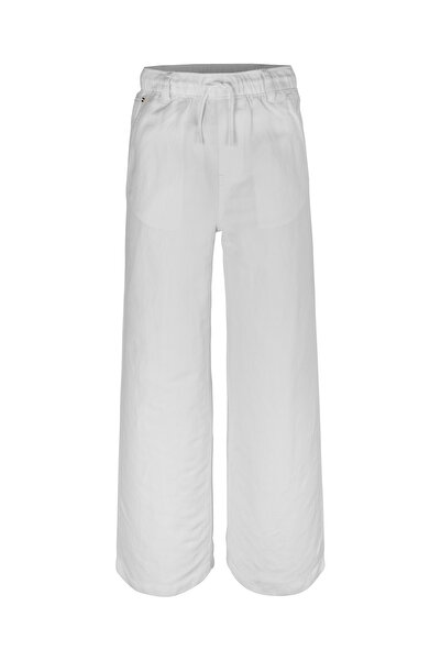 Tommy Hilfiger Girls White Wide Leg Drawstring Linen Pants