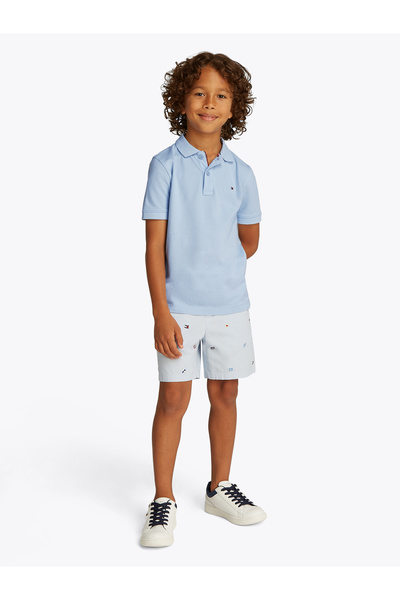 Tommy Hilfiger تي شيرت بولو بأكمام قصيرة ومطرز بعلم أزرق للأولاد