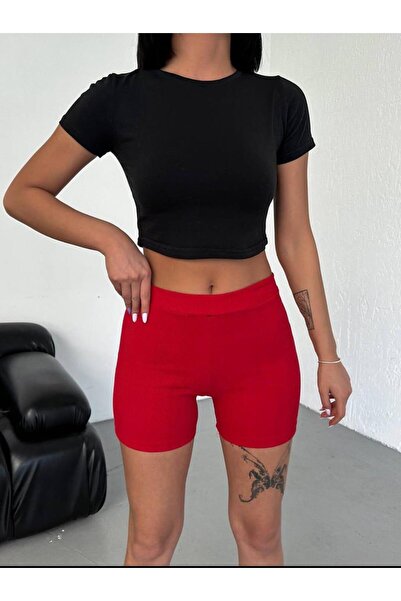 Ladenta Yüksek Bel Esnek Fit Biker Şort