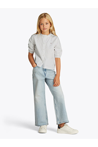 Tommy Hilfiger Girls White Poplin Regular Fit Ruffle Collar Shirt