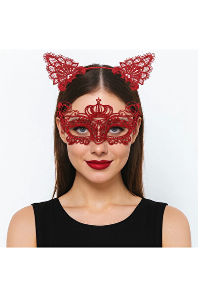 Belle Fusion مجموعة قناع تاج من الدانتيل الأحمر الفاخر من BFS رقم 2 - للحفلات...