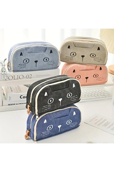 GlassySKY Sevimli Kedi Kot Makyaj Çantası Büyük Kapasite Kalem Kutu Kalemlik (Kalem Aksesuarlar Dahil Değil)