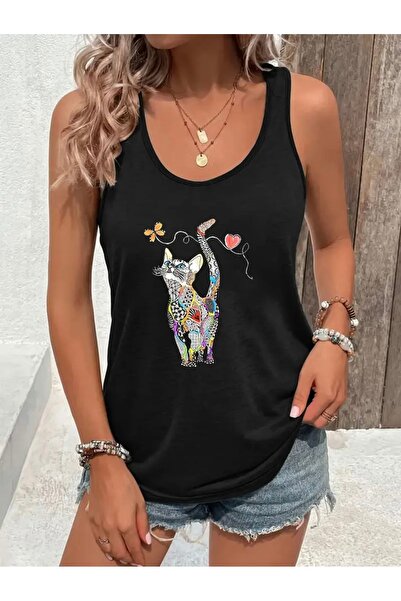 mercoledi TRICOU DE DAMĂ CU IMPRIMEU CAT COLORAT