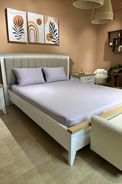 O&Co. ملاءة مطاطية مزدوجة من قماش رانفورس مقاس 160×200 + 2 غطاء وسادة