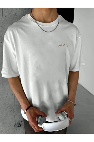 Deocept تي شيرت برقبة دائرية كبيرة الحجم مطبوع عليه رسومات جبلية