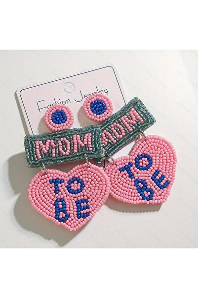 Just Pretty Corner 1 Pair Handmade Glass Bead Earrings for 'Mom to Be' Heart Design