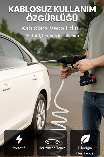 KETENOFFİCİAL Şarjlı Ve Basınçlı Oto Yıkama Ve Sulama Tabancası 48V Güçlü Batarya