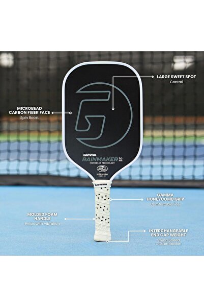 Gamma Rainmaker Pickleball Paddle Lightweight, Large Sweet Spot, Microbead Carbon Fiber Face | Black