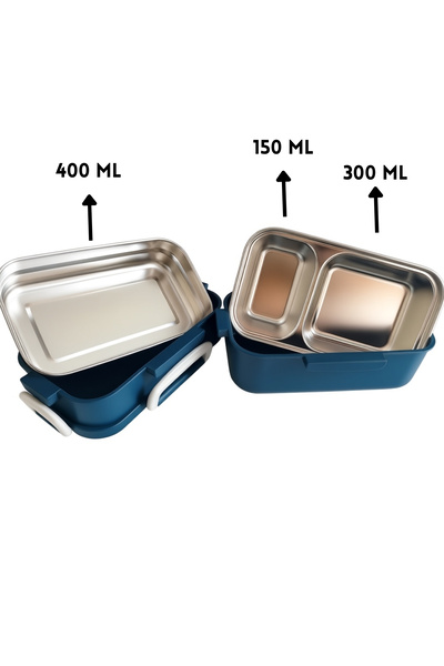 ELDİPA 2-Tier 3-Compartment 150+300+400 ml Aura Stainless Steel Lunch Box Leakproof Durable Portable