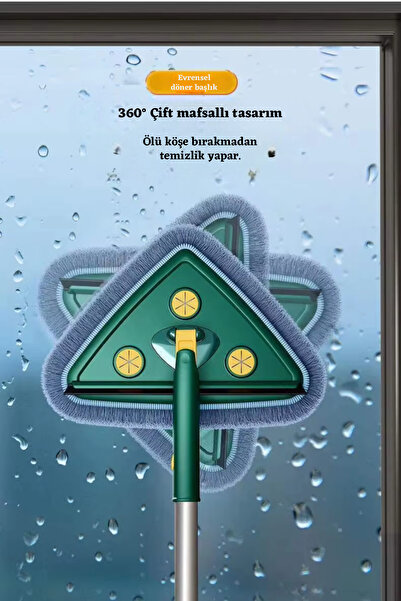 Vezir Aksesuar 2 Bezli Üçgen Mop – Çekçekli, Islak Mendil Uyumlu, 360° Döner ...