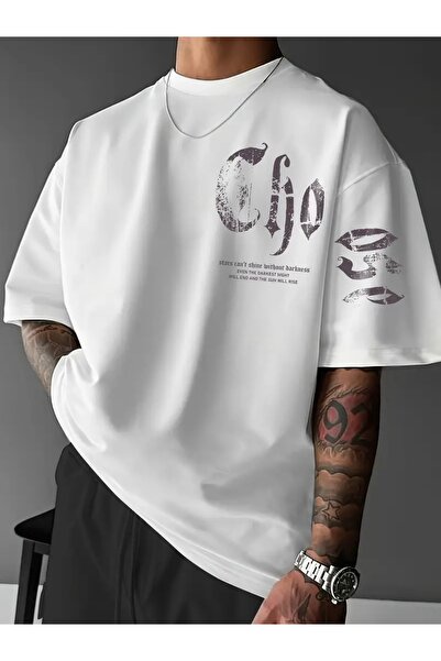 Deocept اختر تي شيرت مطبوع برقبة دائرية كبيرة الحجم