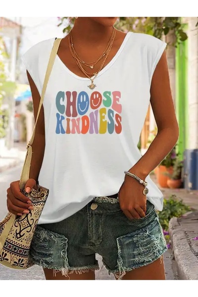 mercoledi Choose Kindness Printed Women's Oversize Sleeveless T-Shirt