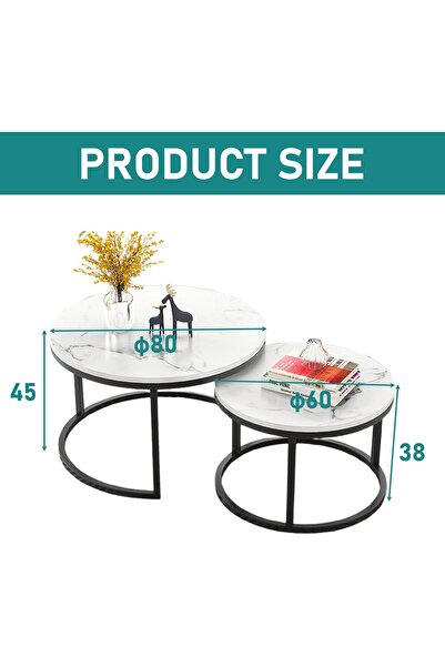 Türkiye Nesting Coffee Table Set of 2,Round Coffee Table Wood Grain Top,for Living Room,Round Wooden Accent