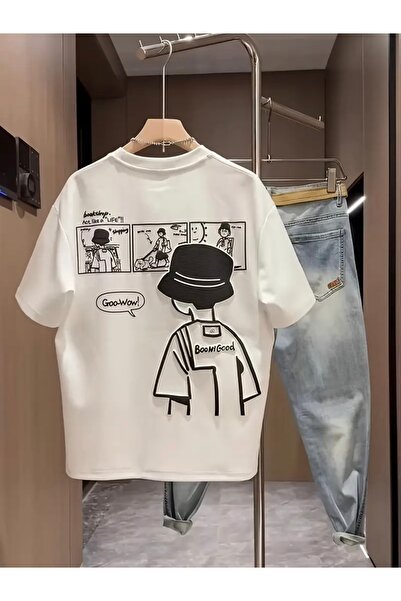 Deocept TRICOU OVERSIZE CU GULER ROTUND SIMPLU CU IMPRIMEU CARTOON