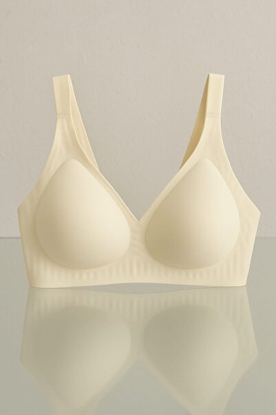 enmodaiçgiyim Ecru Laser Cut Unlined Unlined Seamless Luxury Women's Bra - Non-Marking and Comfortable
