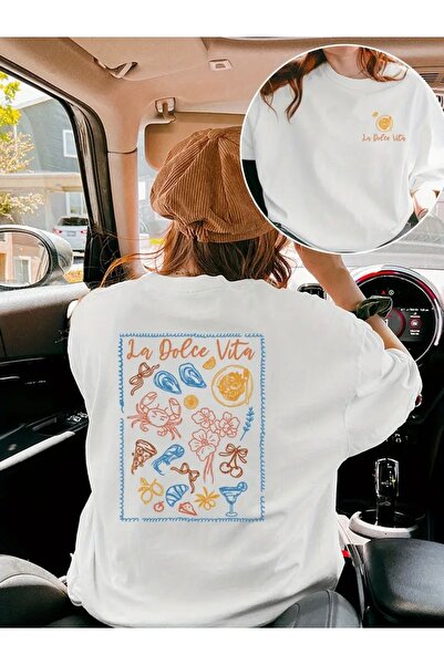 Deocept LA DOLVE VITA DESEN CU IMPRIMEU TRICOU OVERSIZE