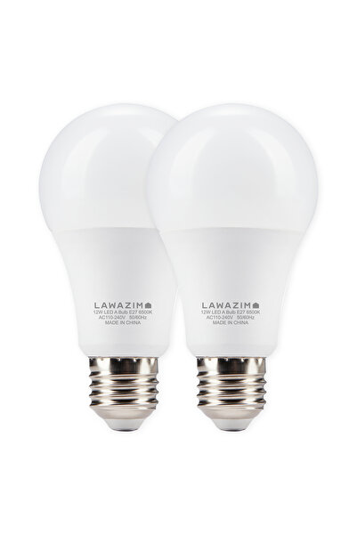Lawazim 12W LED Bulb A65 E27 - 2 Pack 6500K Daylight Energy-Saving Bulbs 960 Lumens
