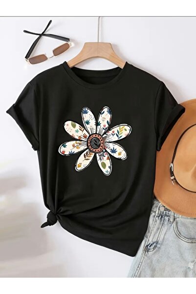 Deocept TRICOU OVERSIZE CU GULER ROTUND CU IMPRIMEU FLORAL