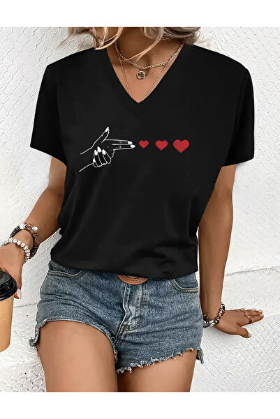 Deocept Heartbeat Printed Women's Oversize V-Neck T-Shirt