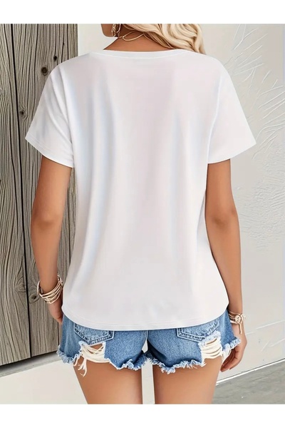 mercoledi Heart Turtles Printed Women's Oversize V-Neck T-Shirt