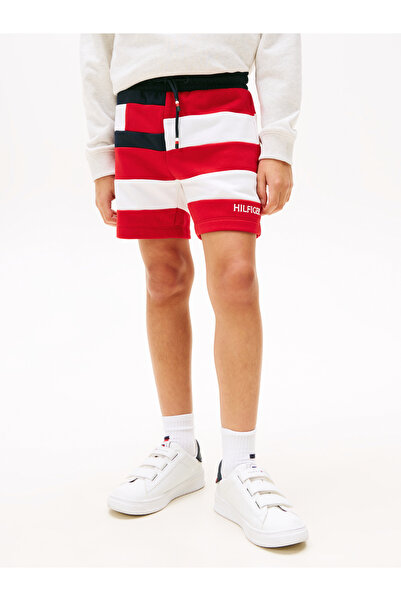 Tommy Hilfiger Boys Red & White Flag All Over Stripe Jogger Short