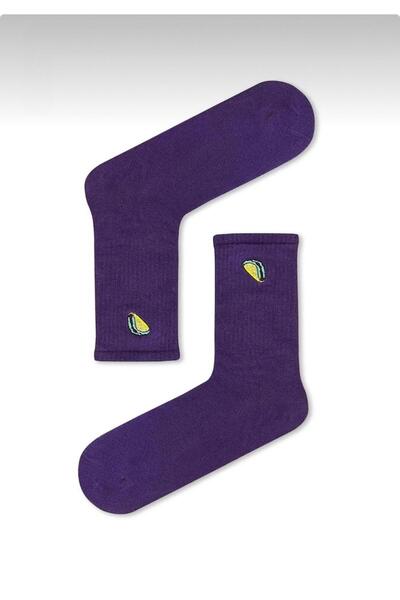 çorapmatik Sandwich Desenli %100 Pamuk Renkli Nakışlı Tenis Çorap