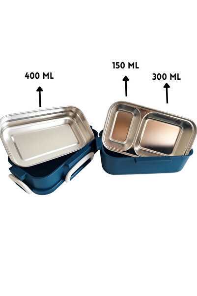 ELDİPA 2-Tier 3-Compartment 150+300+400 ml Aura Stainless Steel Lunch Box Leakproof Durable Portable