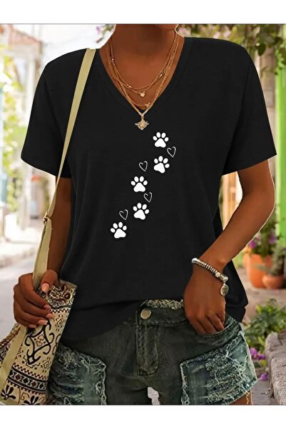 Deocept تي شيرت نسائي كبير الحجم برقبة على شكل حرف V مطبوع عليه مسرح