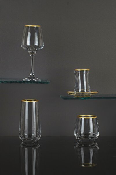 sudeka 30 Parça 6 Kişilik Royal Touch Gold Bardak-Meşrubat-Su Takımı