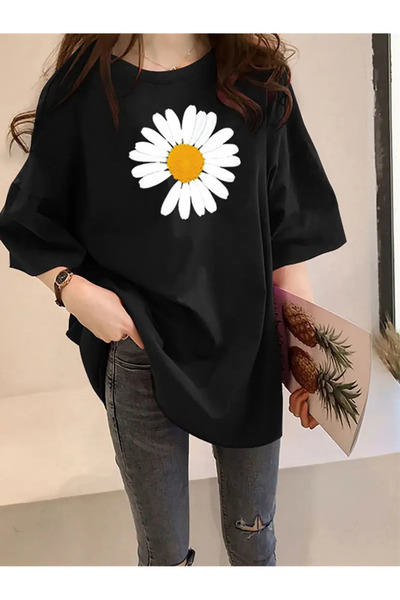 Deocept تي شيرت كبير الحجم مطبوع عليه زهرة الأقحوان